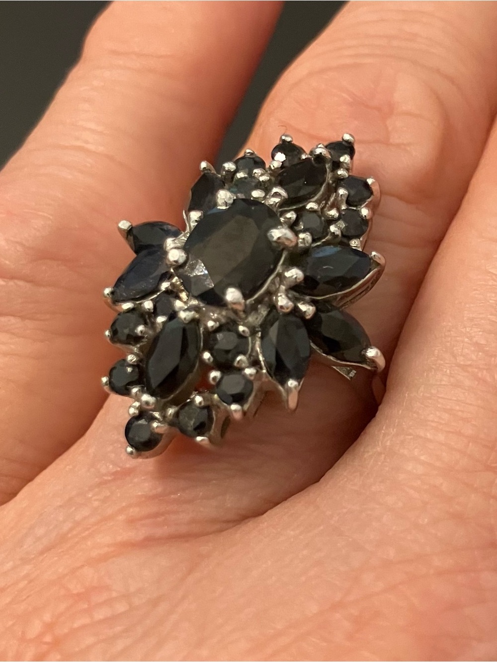Sterling Silver/ Black Gemstone Ring